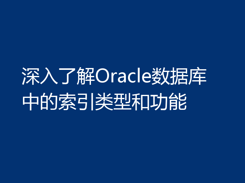 深入了解Oracle数据库中的索引类型和功能