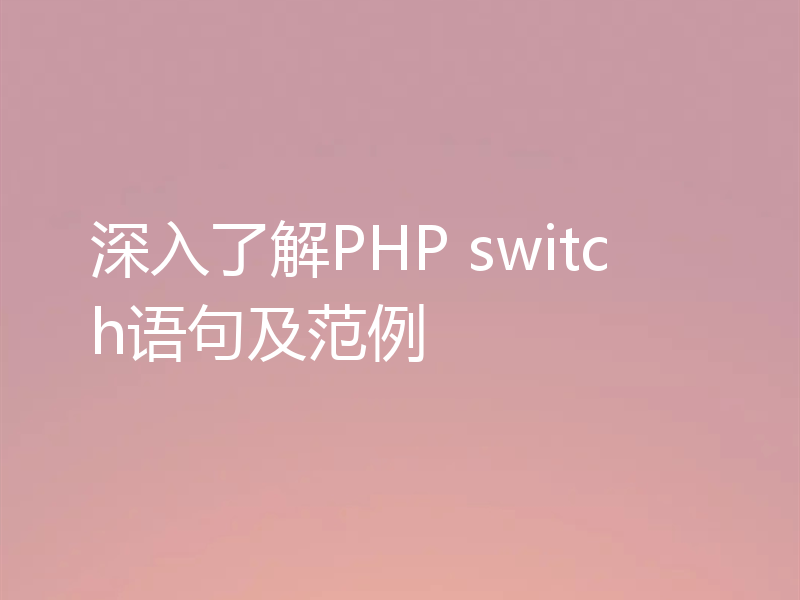 深入了解PHP switch语句及范例