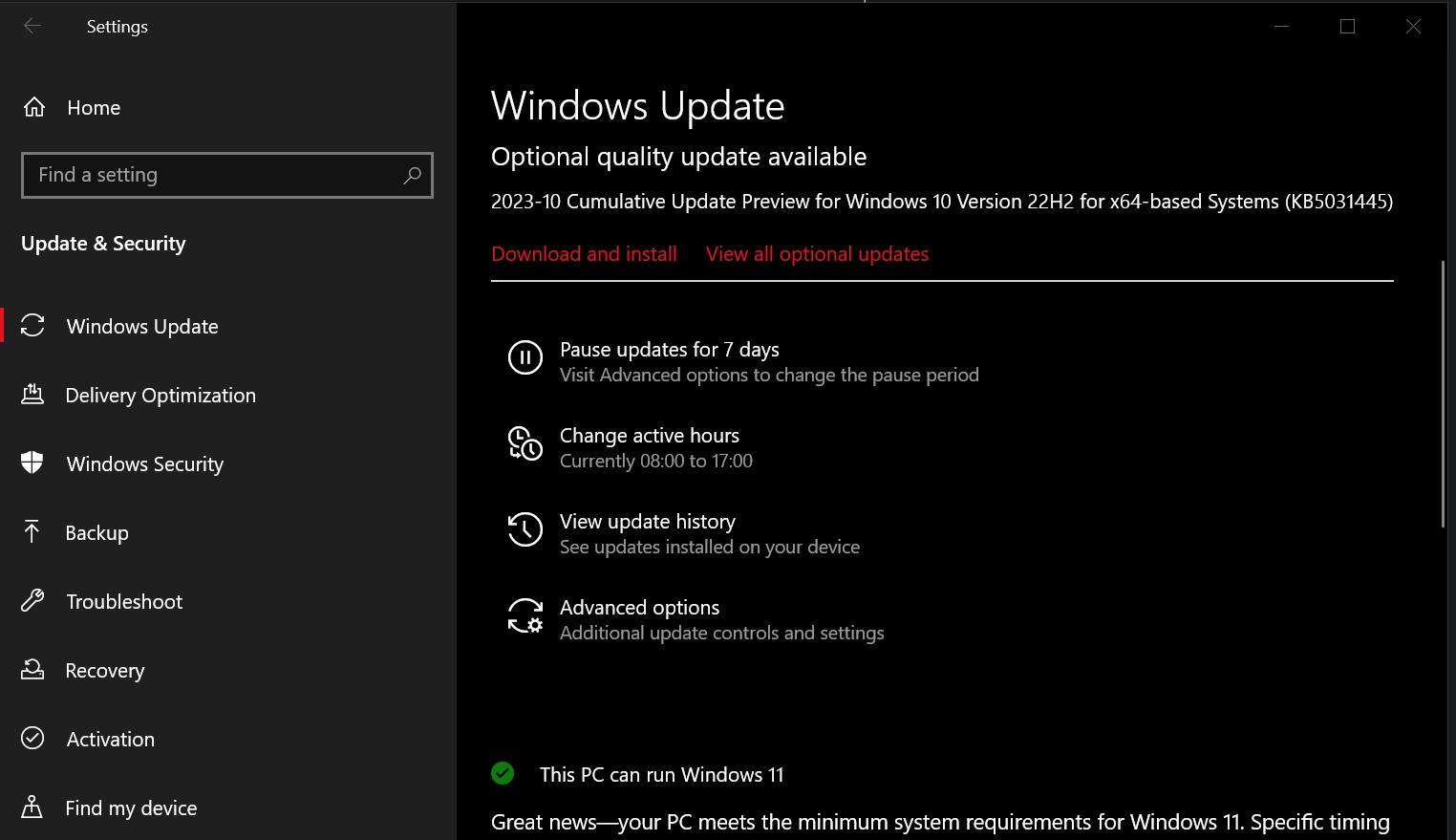 Windows 10 KB5031445已推出性能修复