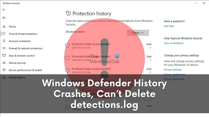Windows Defender历史记录损坏，无法清除检测记录。详细日志