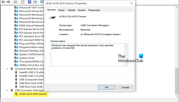 Windows 11/10中的UCM-UCSI VPI设备驱动问题