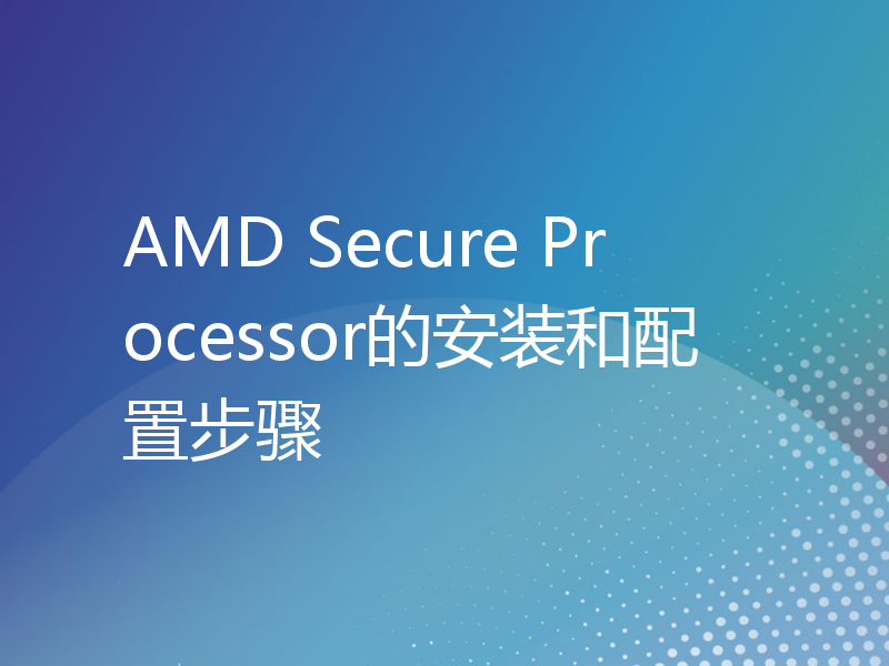 AMD Secure Processor的安装和配置步骤