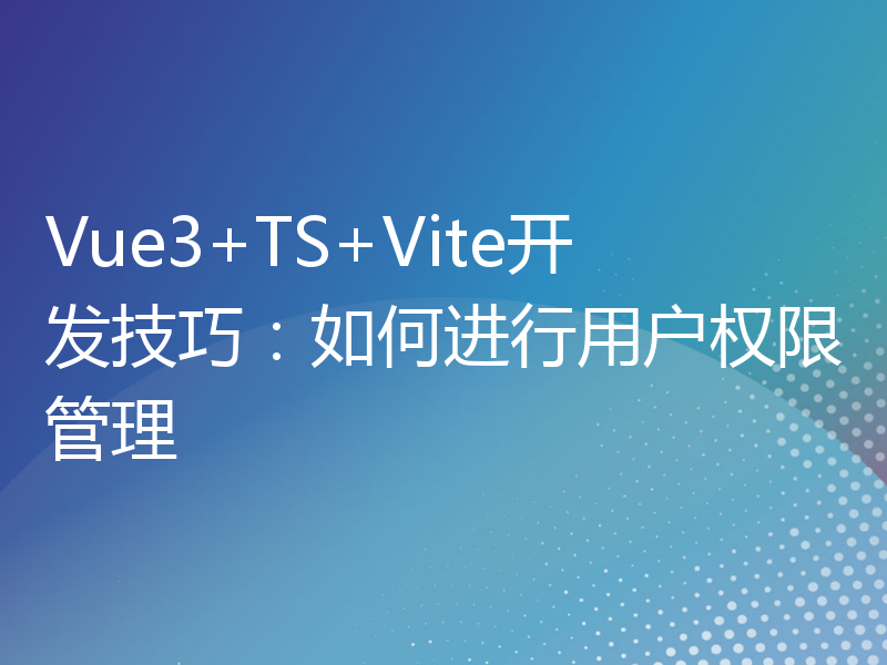 Vue3+TS+Vite开发技巧：如何进行用户权限管理