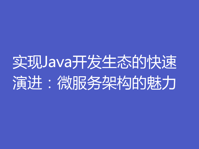 实现Java开发生态的快速演进：微服务架构的魅力