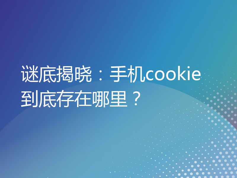 谜底揭晓：手机cookie到底存在哪里？