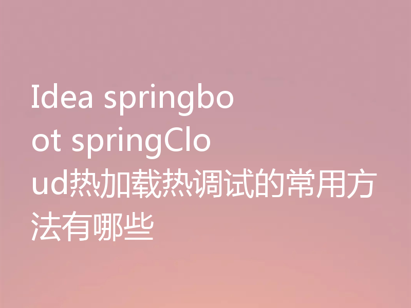 Idea springboot springCloud热加载热调试的常用方法有哪些