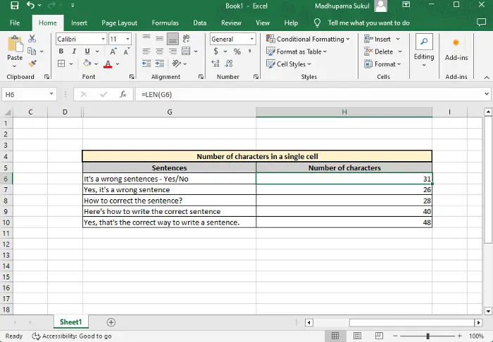 如何在Microsoft Excel中计算字符