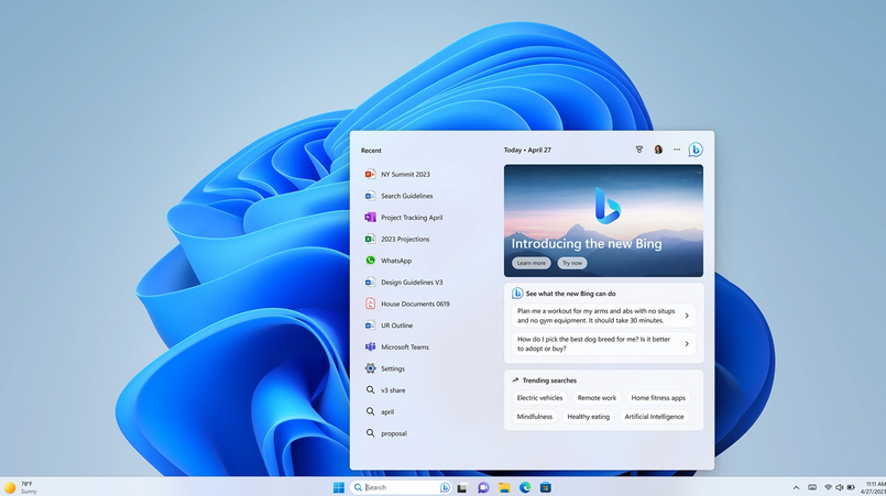 Windows 11发布新功能：必应聊天集成到任务栏