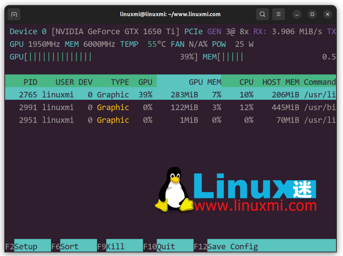 nvtop – 出色的 Linux 任务监视器