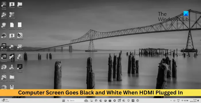 HDMI连接后，显示器变为黑白