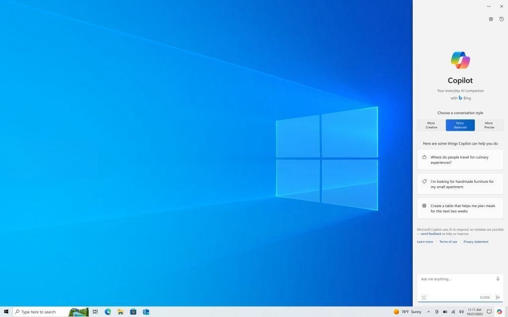 微软推出Windows 10 22H2 Build 19045.3757 (KB5032278)预览版，新增Copilot助手功能