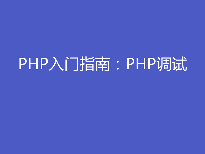 PHP入门指南：PHP调试