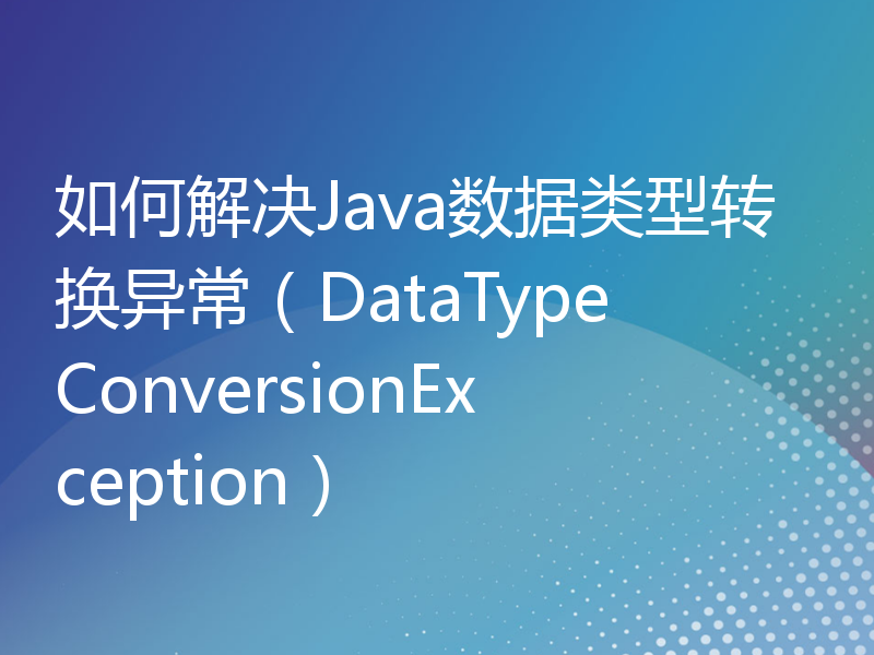 如何解决Java数据类型转换异常（DataTypeConversionException）