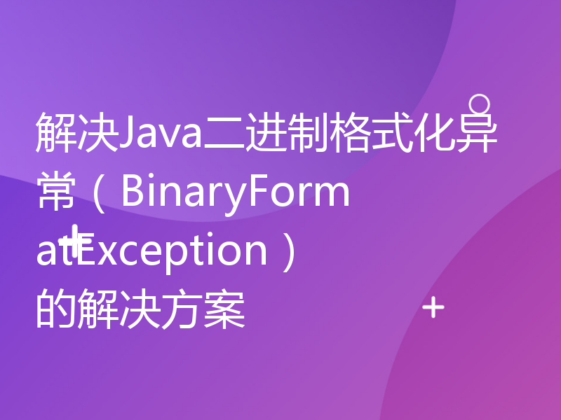 解决Java二进制格式化异常（BinaryFormatException）的解决方案
