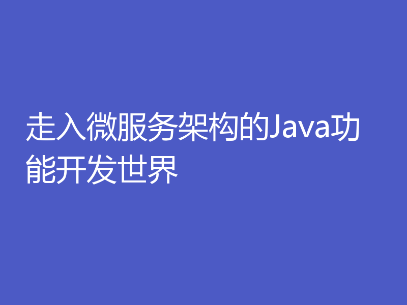 走入微服务架构的Java功能开发世界