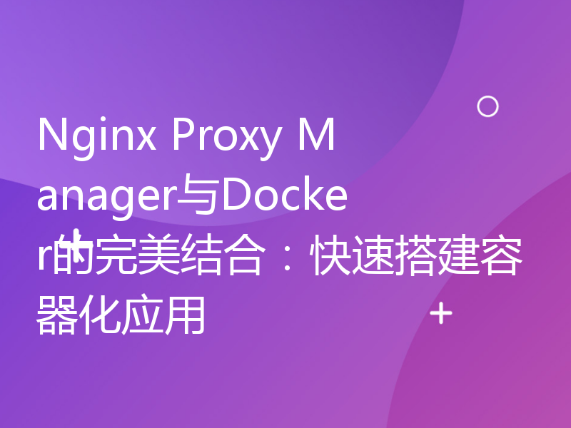 Nginx Proxy Manager与Docker的完美结合：快速搭建容器化应用