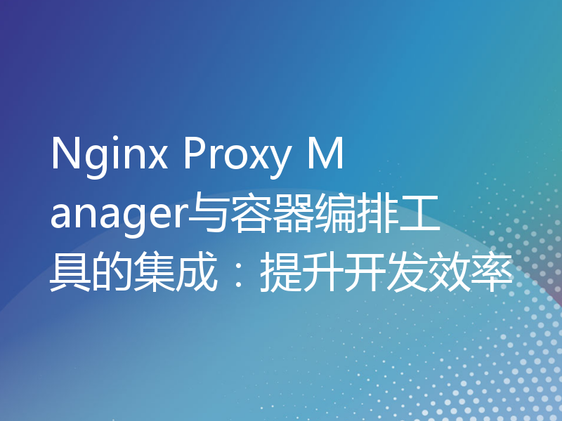 Nginx Proxy Manager与容器编排工具的集成：提升开发效率