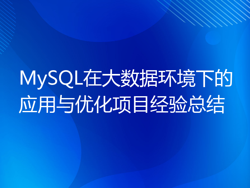 MySQL在大数据环境下的应用与优化项目经验总结